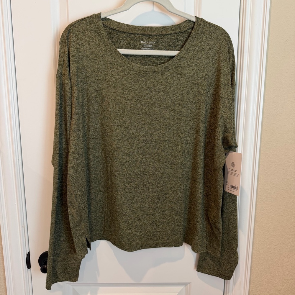 Athleta Uptempo II Long Sleeve Top Aspen Olive Heather